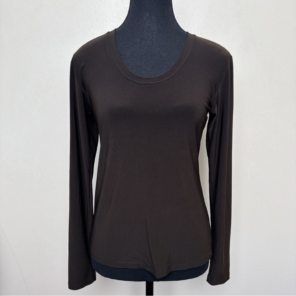 Sympli Womens 8 Scoop Neck Brown Long Sleeve Base Layer Tshirt